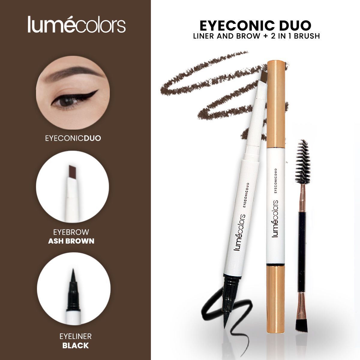 Eyeconic Duo Liner and brow 2 in 1 With brush - Ashbrown