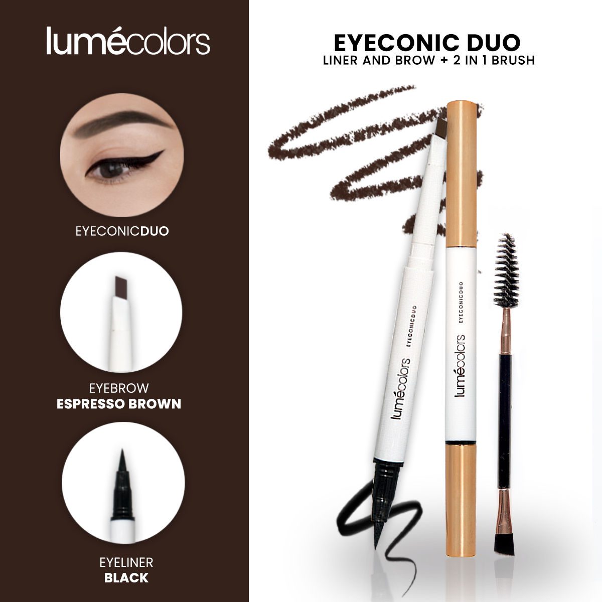 Eyeconic Duo Liner and brow 2 in 1 With brush - Espresso Brown